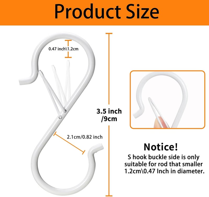 iCafePub 12 PCS S Hooks for Hanging with Safety Buckle, 3.5 inch Heavy Duty Metal S Shaped Hooks Stainless Steel for Hanging Kitchen Utensil, Cups, Pots, Plants, Bags, Hats (White) - Image 3